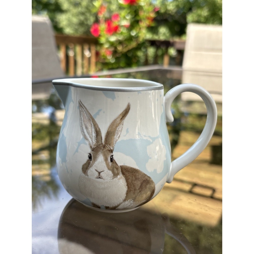 Williams Sonoma Damask Bunny Creamer Light Blue Ceramic Glossy